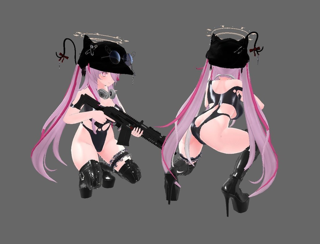 【無料】話題の背中と尻で魅せる某ガンゲームのポーズ①~射撃時の揺れアニメーション付き