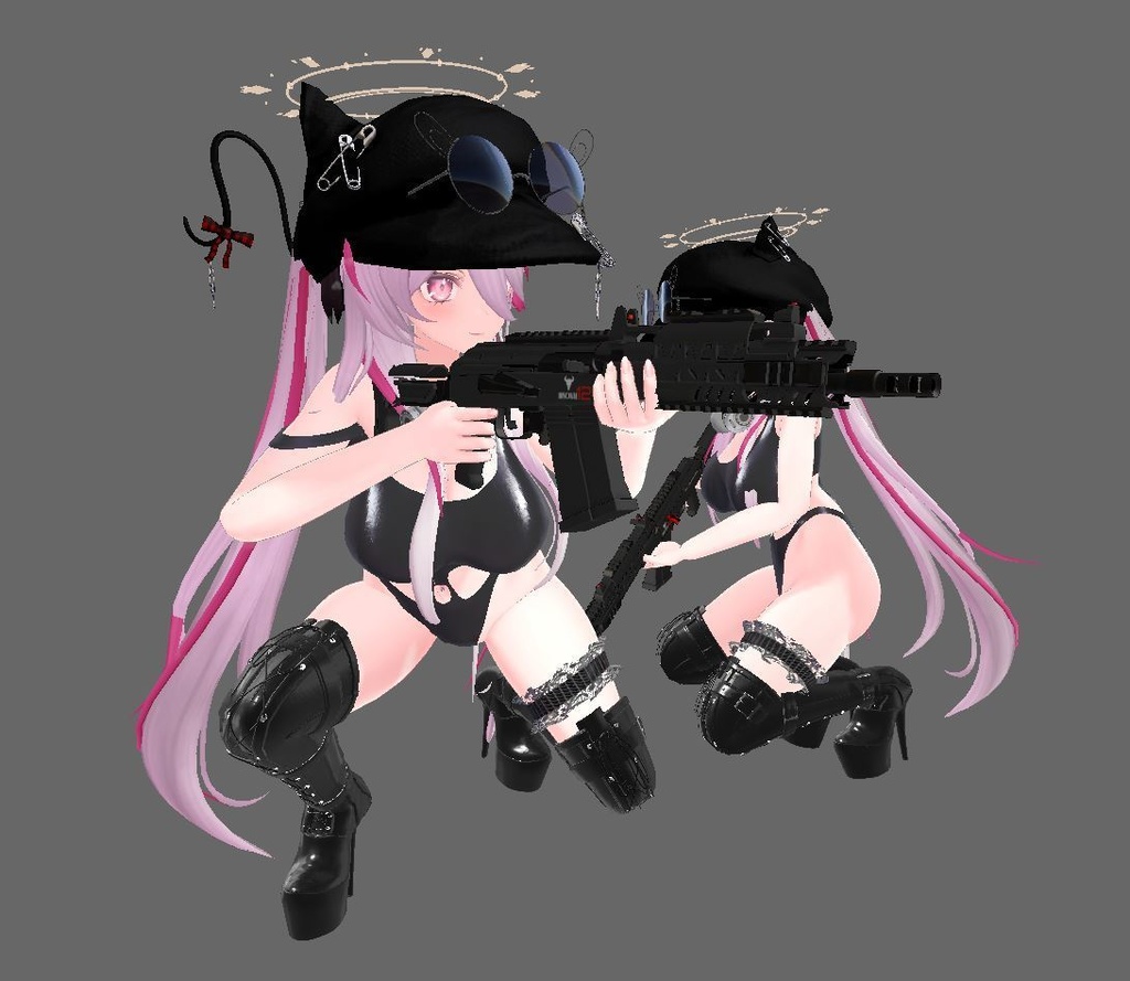 【無料】話題の背中と尻で魅せる某ガンゲームのポーズ①~射撃時の揺れアニメーション付き