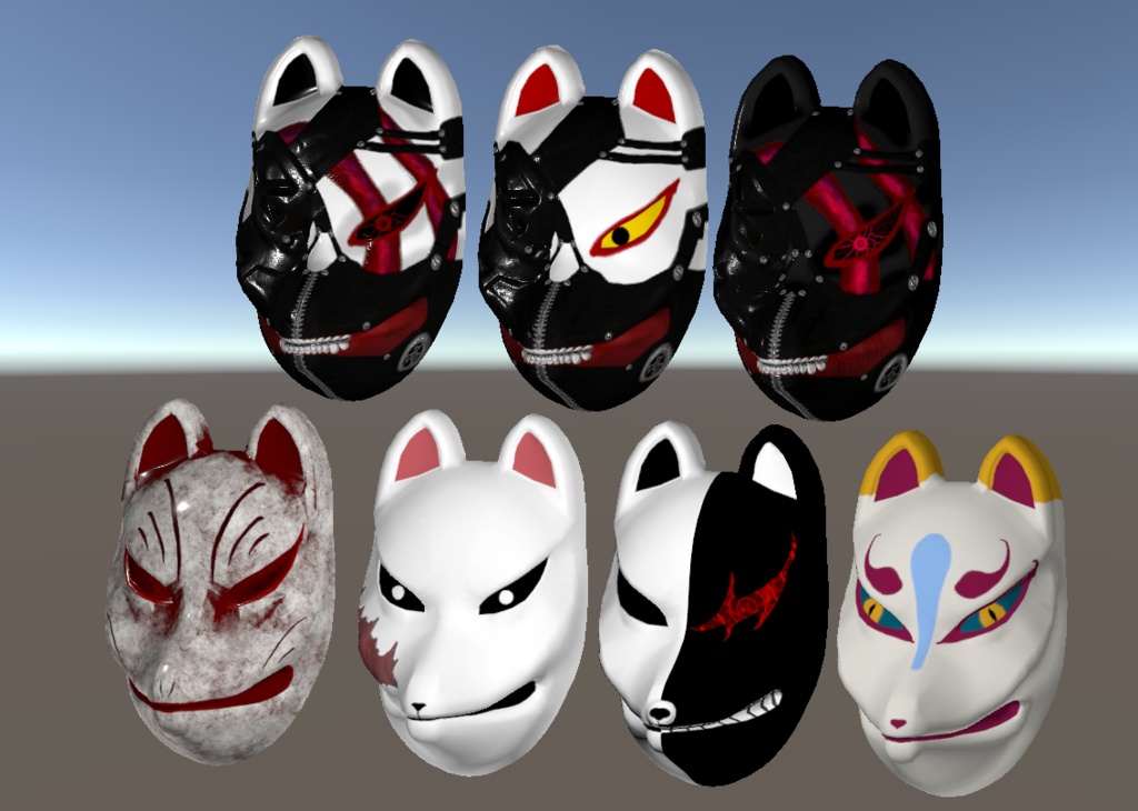 狐面 3Dモデル アニメ風模様 (Fox Mask 3D Model – Anime-style Pattern)