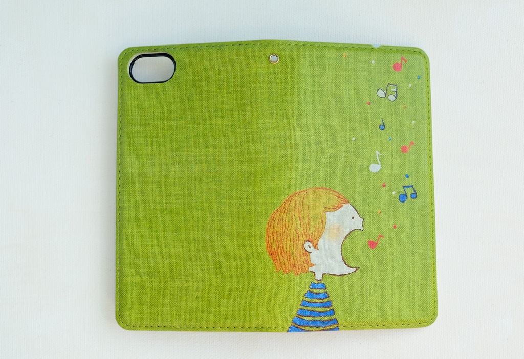 はなうた歌う 女の子 手帳型スマホケース ベルトなし 【 音楽 音符 春 かわいい ストラップホール iPhone 】