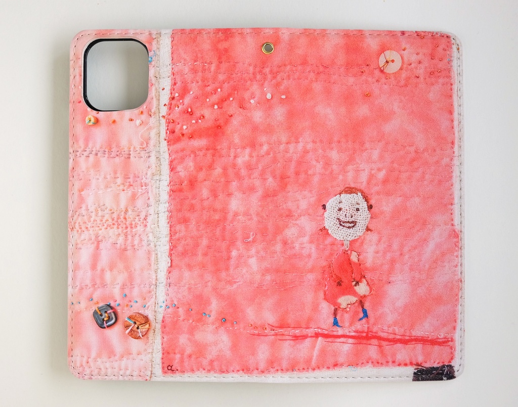 にこにこ 手帳型スマホケース ベルトなし 【 ピンク ストラップホール iPhone 】