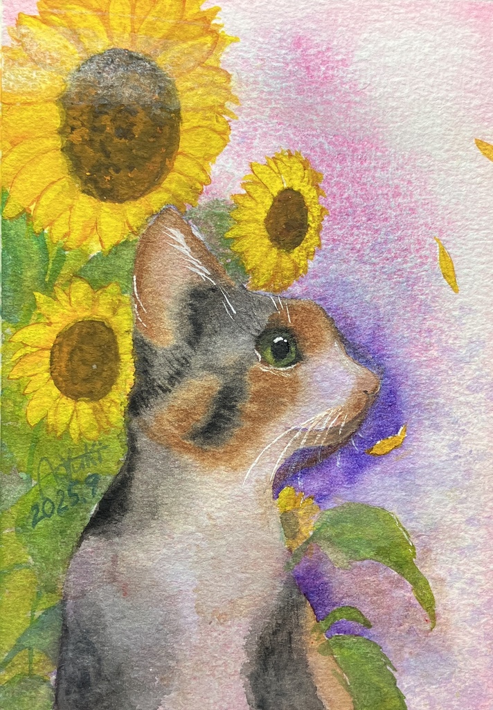 イラスト原画「夏の香り」（顔彩、水彩ガッシュ）