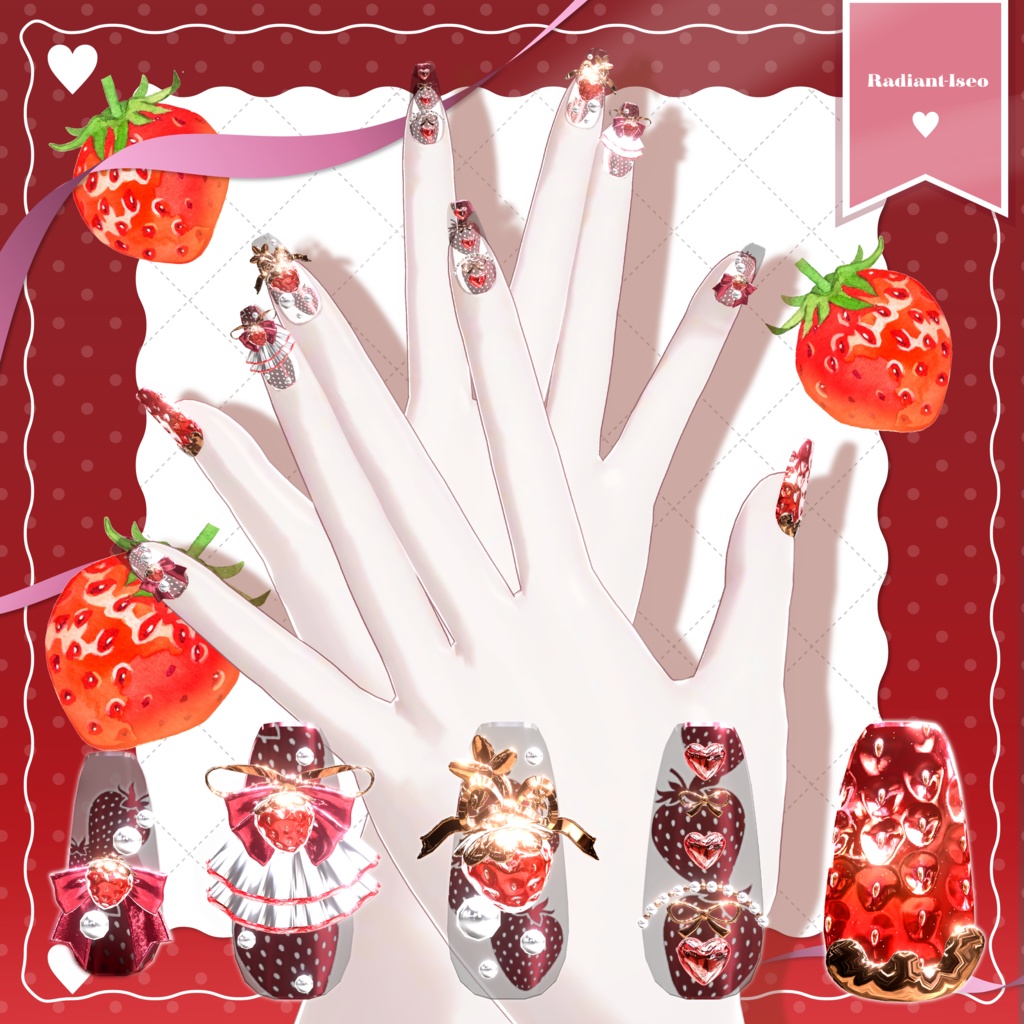 ✨SALE✨【🍓sweet strawberry Nail🍓】スイートストロベリーネイル 16アバター対応Radiant-iseo