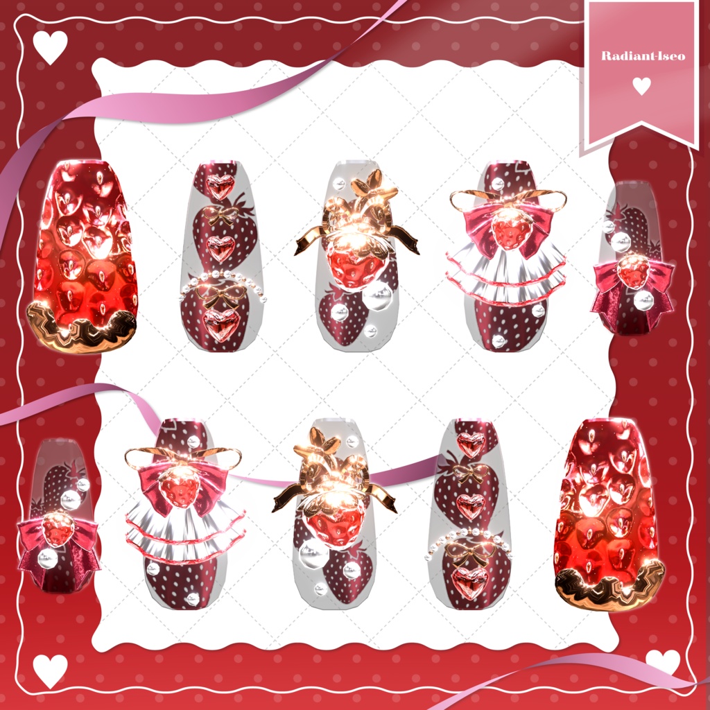 ✨SALE✨【🍓sweet strawberry Nail🍓】スイートストロベリーネイル 16アバター対応Radiant-iseo
