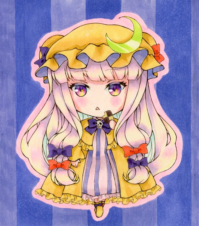 【手描きイラスト】寸松庵色紙_原画_東方Project_パチュリー・ノーレッジ_ハロウィン_ミニキャラ【二次創作】