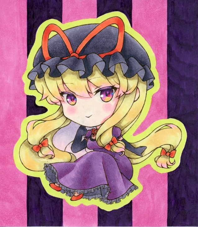 【手描きイラスト】寸松庵色紙_原画_東方Project_八雲紫_ハロウィン_ミニキャラ【二次創作】