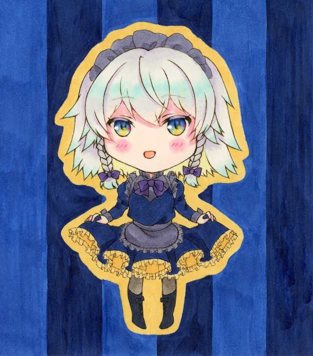【手描きイラスト】寸松庵色紙_原画_東方Project_十六夜咲夜_ハロウィン_ミニキャラ【二次創作】