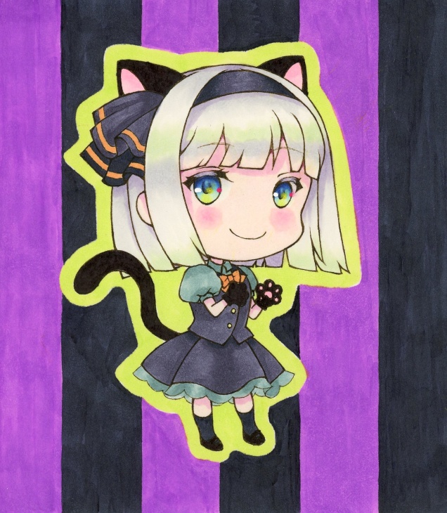 【手描きイラスト】寸松庵色紙_原画_東方Project_魂魄妖夢_ハロウィン_ミニキャラ【二次創作】