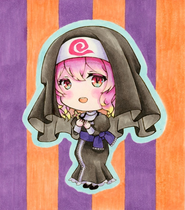 【手描きイラスト】寸松庵色紙_原画_東方Project_西行寺幽々子_ハロウィン_ミニキャラ【二次創作】