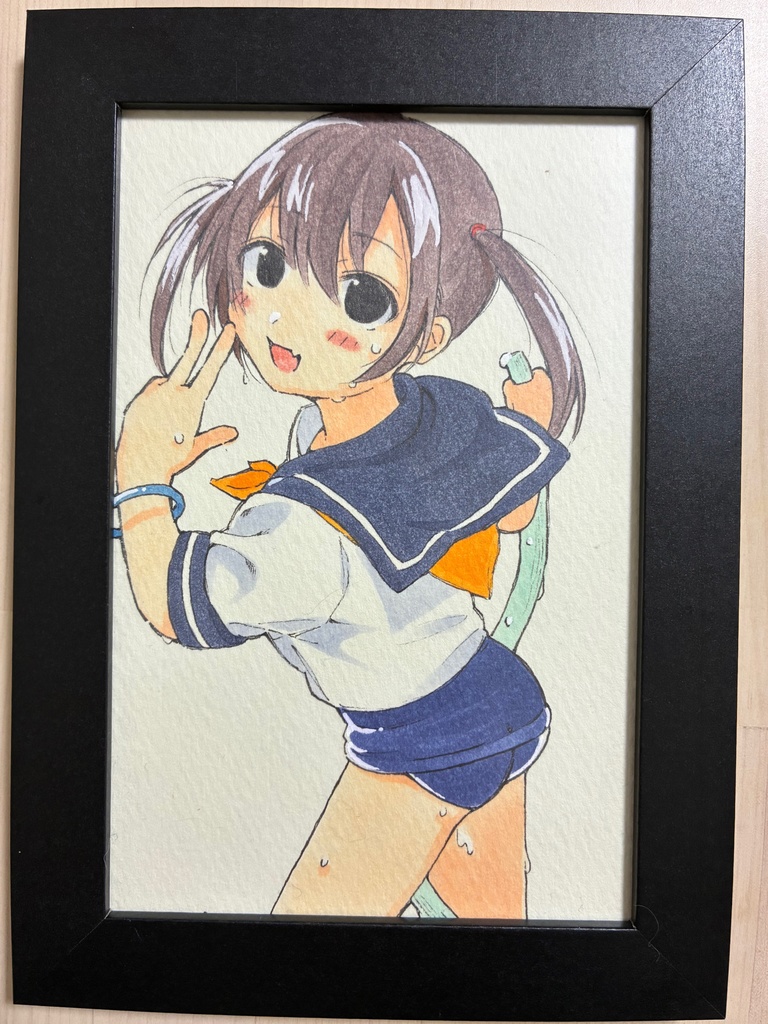 ツインテール　セーラースク水　女の子　アナログイラスト