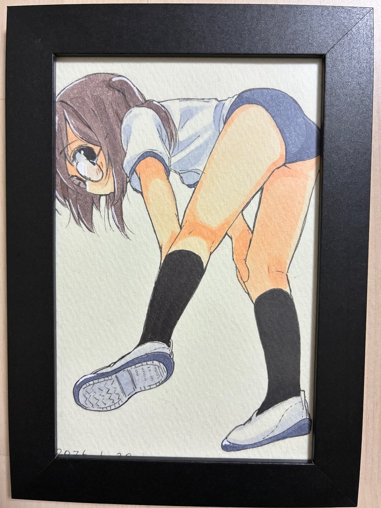 体操服　女の子　ツインテール　アナログイラスト