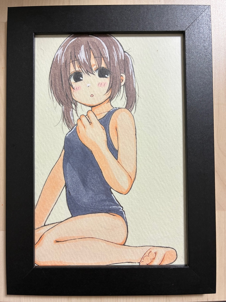 スク水　女の子　ツインテール　イラスト