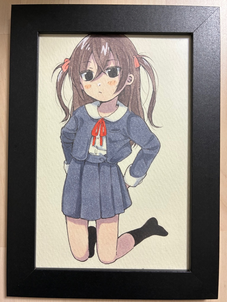 制服　ハーフツイン　女の子　アナログイラスト