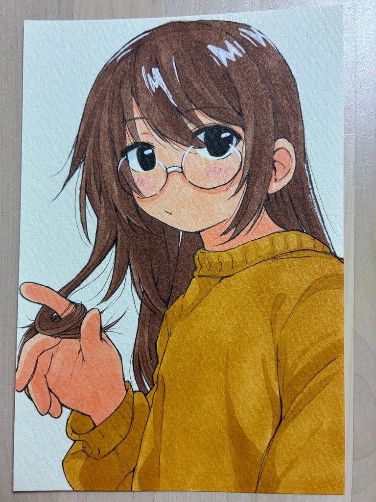 髪の毛先であそぶ女子　原画