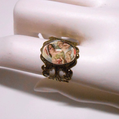 聖母子のアンティークゴールドリング指輪