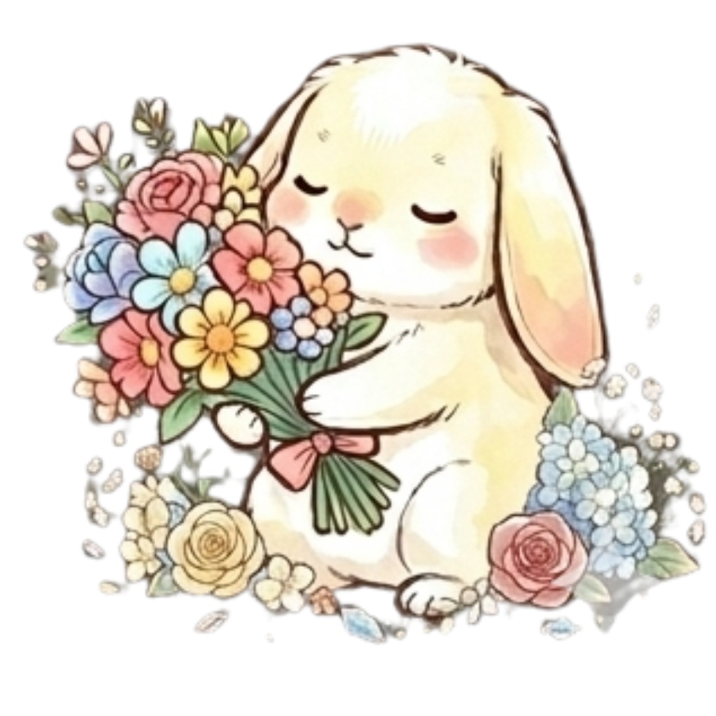 【30枚セット】ゆるふわウサギの宝石スイーツ素材集 - 高画質透過PNG・クリップアート