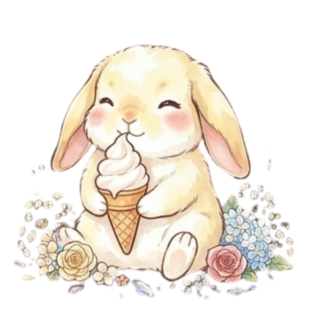 【30枚セット】ゆるふわウサギの宝石スイーツ素材集 - 高画質透過PNG・クリップアート