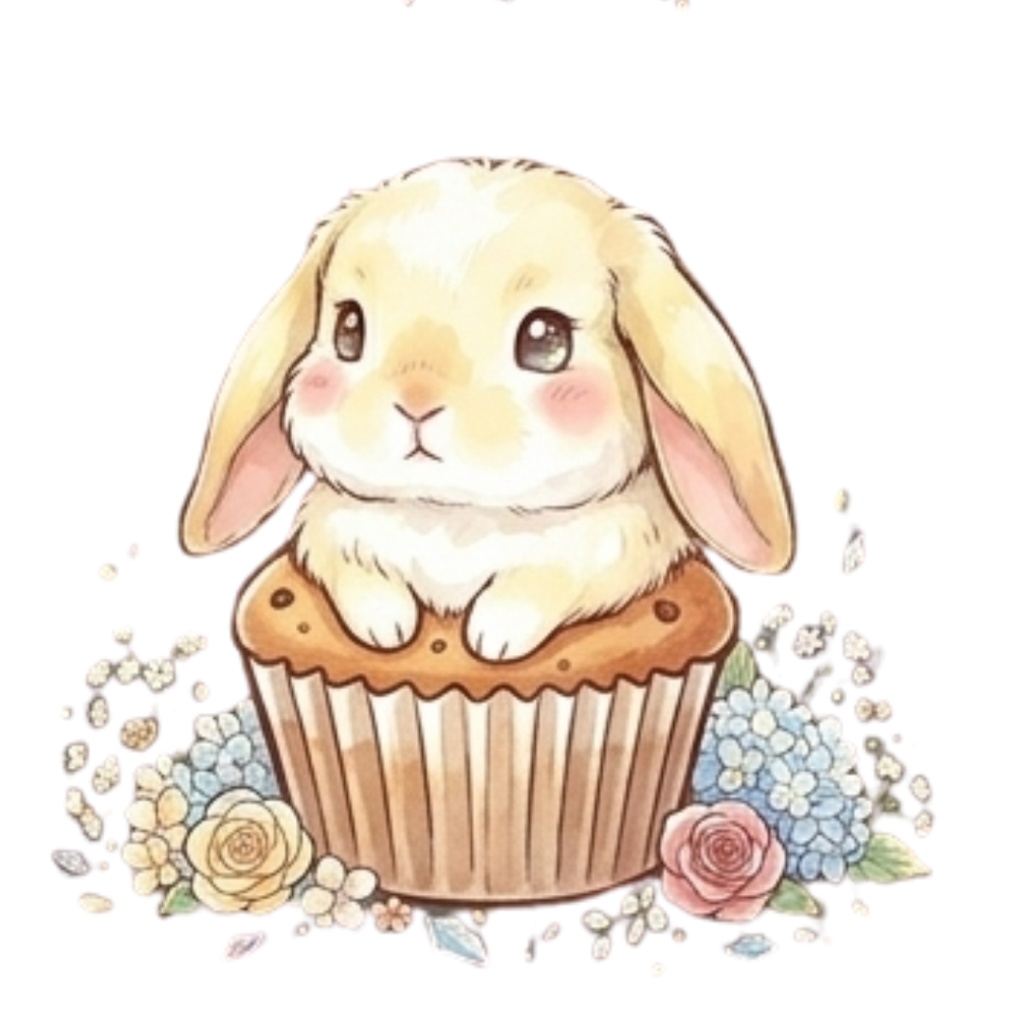 【30枚セット】ゆるふわウサギの宝石スイーツ素材集 - 高画質透過PNG・クリップアート