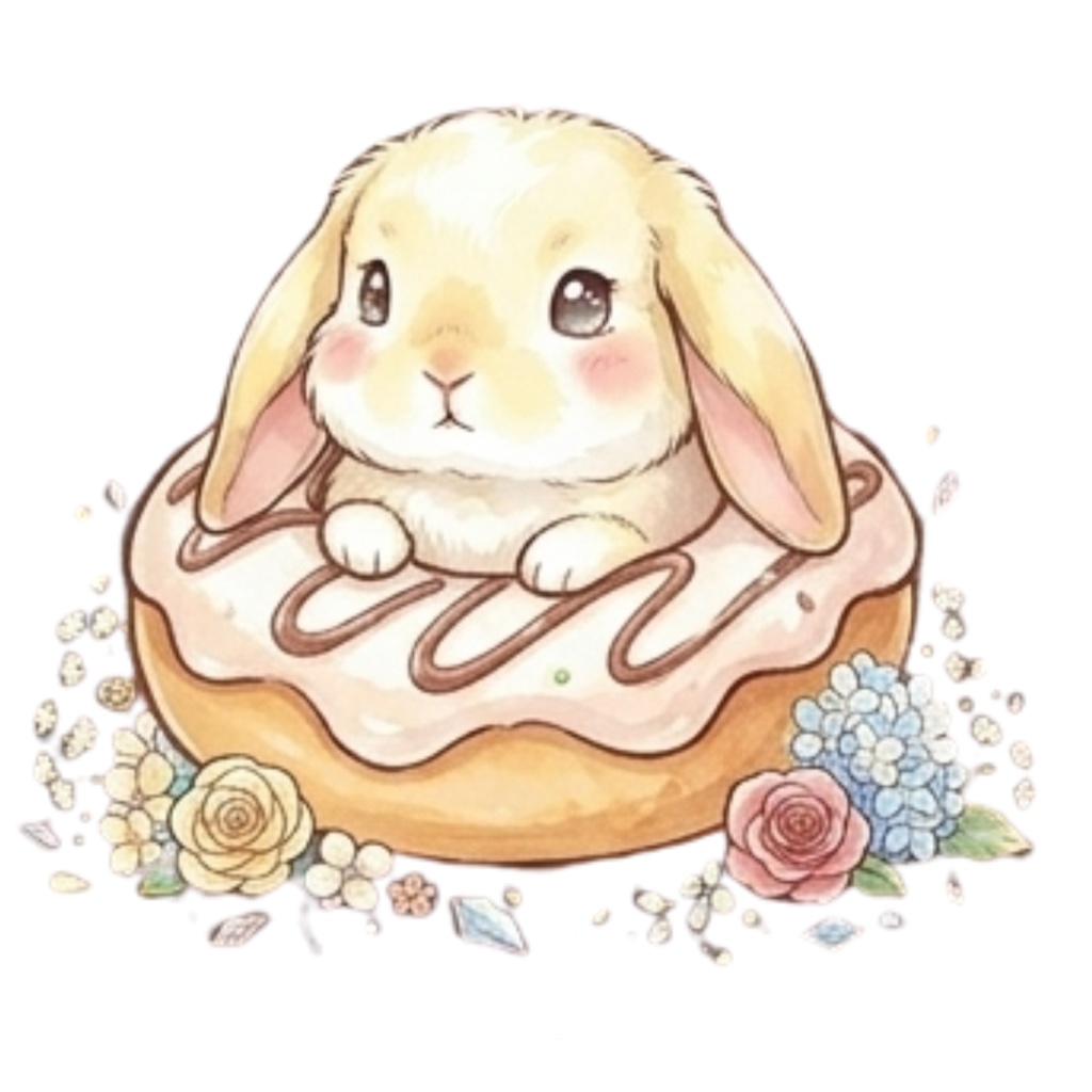 【30枚セット】ゆるふわウサギの宝石スイーツ素材集 - 高画質透過PNG・クリップアート