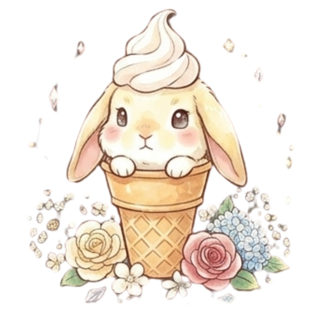 【30枚セット】ゆるふわウサギの宝石スイーツ素材集 - 高画質透過PNG・クリップアート