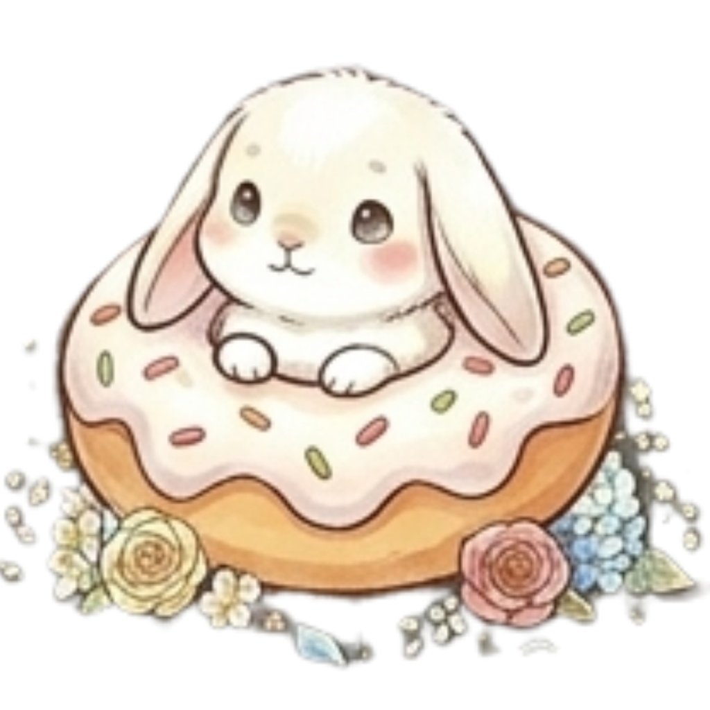 【30枚セット】ゆるふわウサギの宝石スイーツ素材集 - 高画質透過PNG・クリップアート