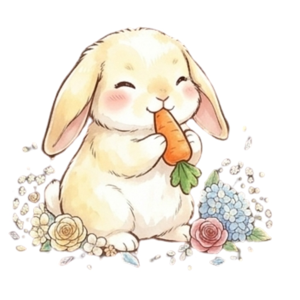 【30枚セット】ゆるふわウサギの宝石スイーツ素材集 - 高画質透過PNG・クリップアート