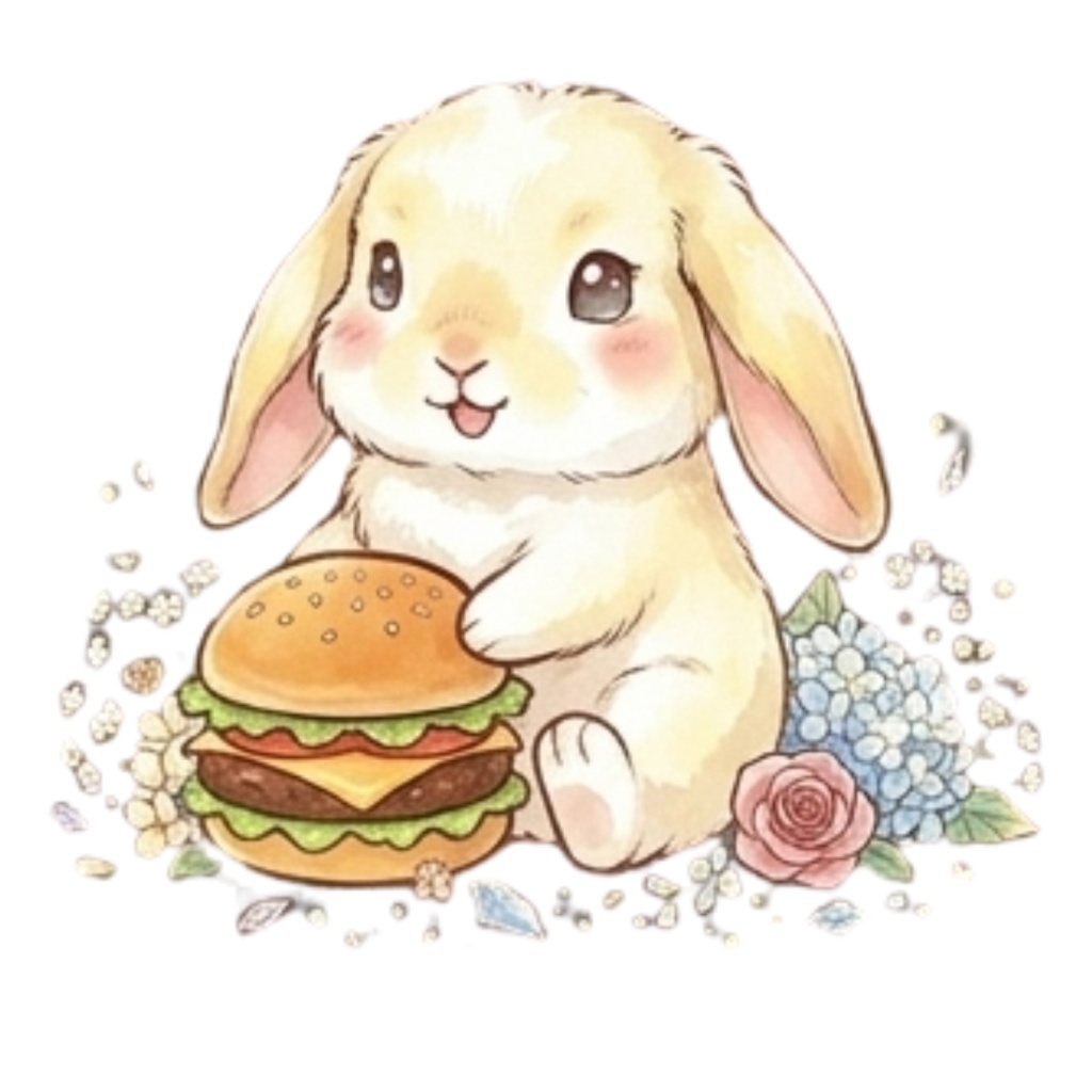 【30枚セット】ゆるふわウサギの宝石スイーツ素材集 - 高画質透過PNG・クリップアート