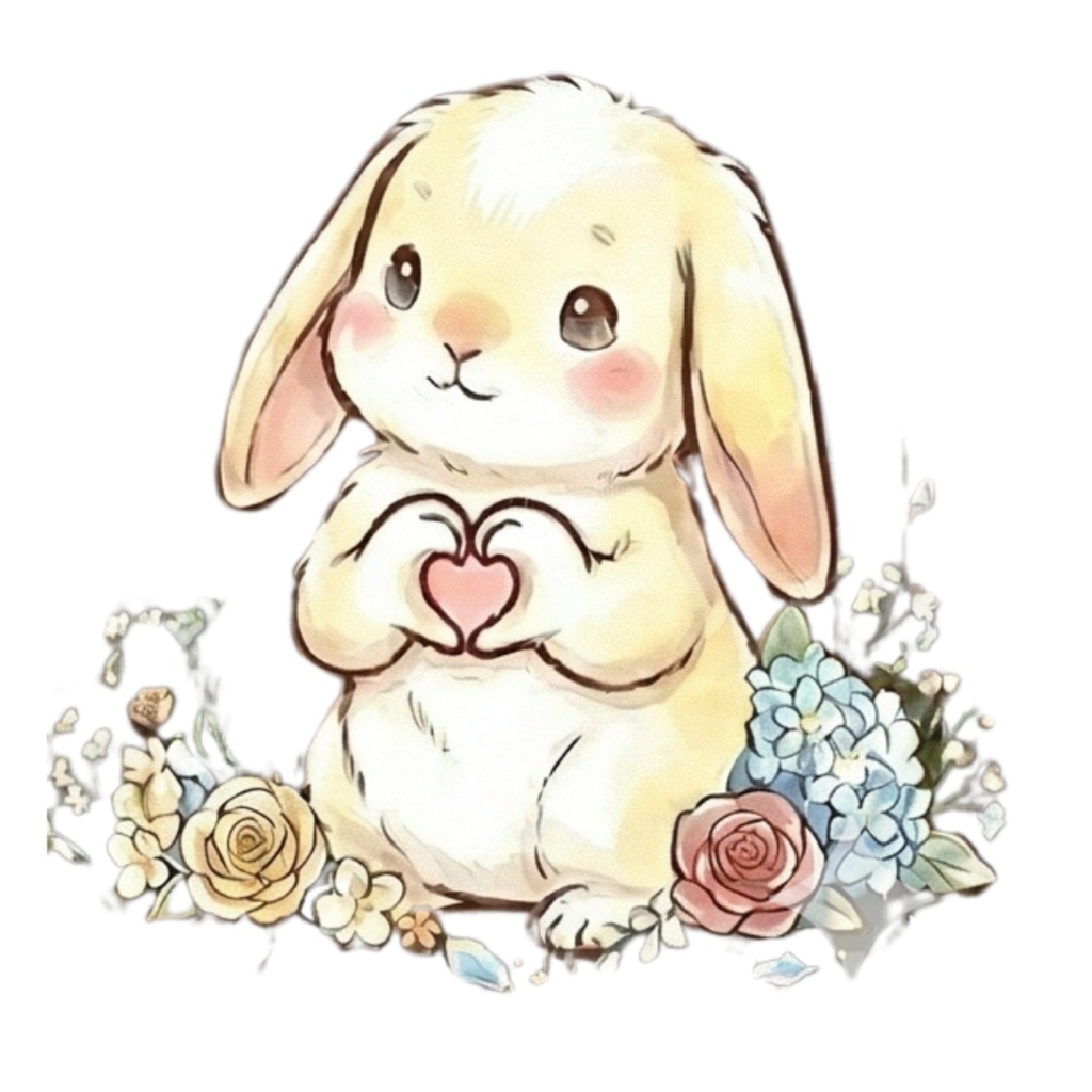 【30枚セット】ゆるふわウサギの宝石スイーツ素材集 - 高画質透過PNG・クリップアート