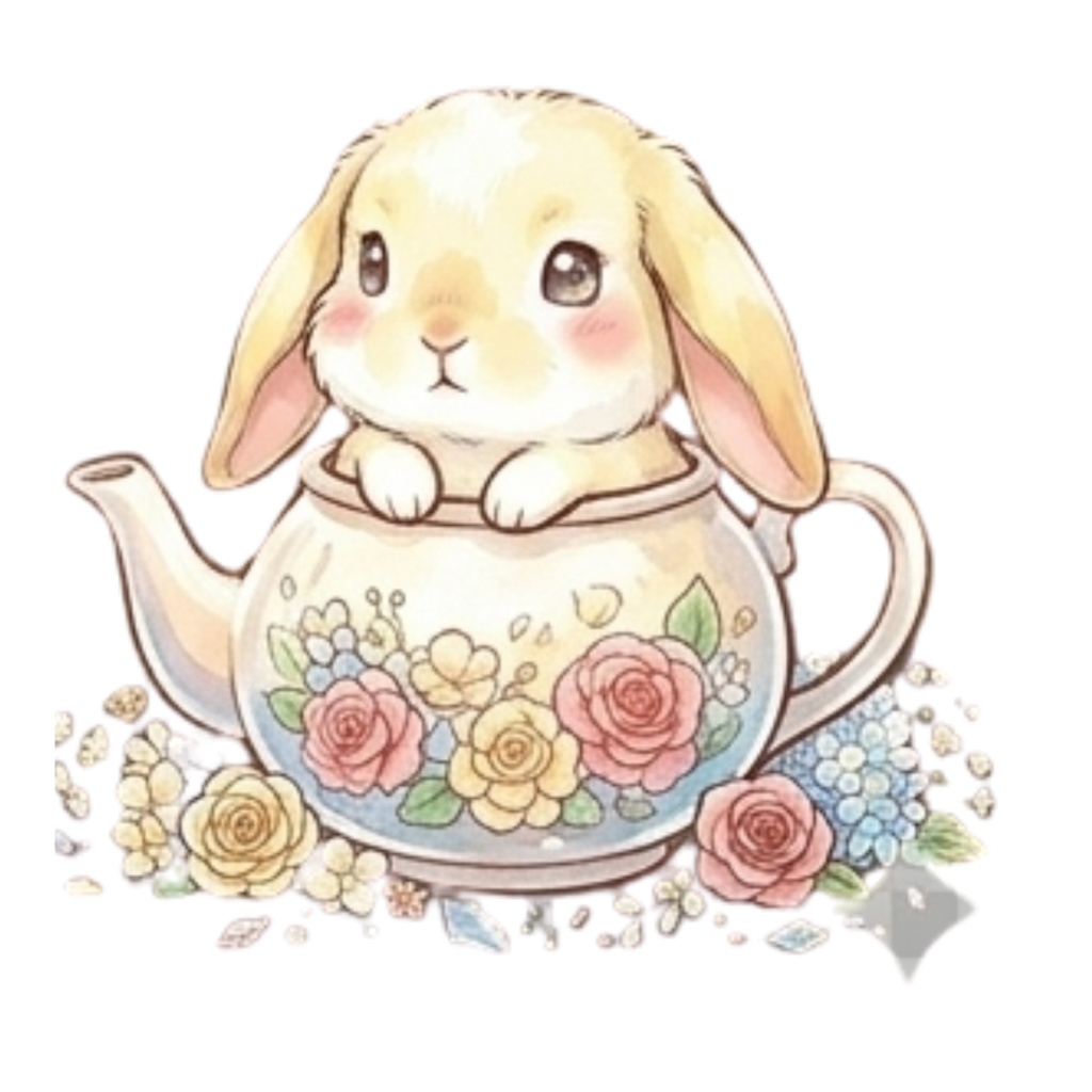 【30枚セット】ゆるふわウサギの宝石スイーツ素材集 - 高画質透過PNG・クリップアート