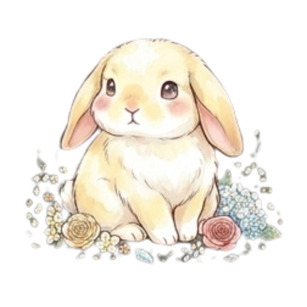 【30枚セット】ゆるふわウサギの宝石スイーツ素材集 - 高画質透過PNG・クリップアート