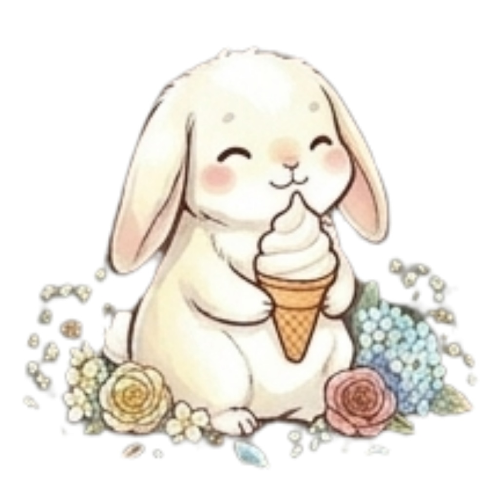 【30枚セット】ゆるふわウサギの宝石スイーツ素材集 - 高画質透過PNG・クリップアート