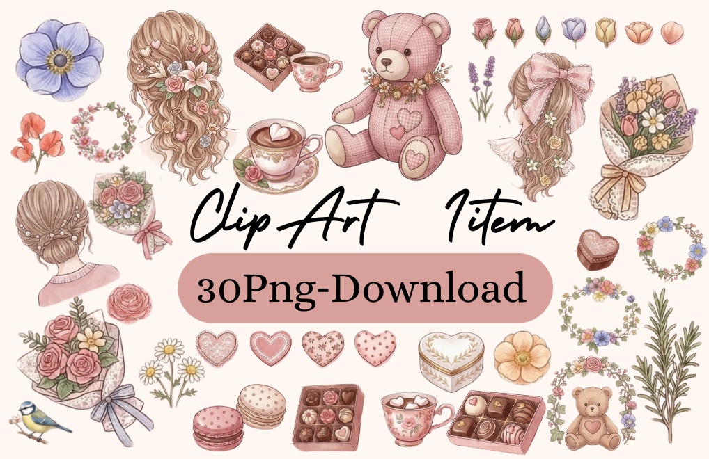 ティータイムと乙女の休息 - デジタルコラージュ用素材30種