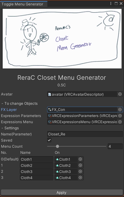 【無料】 Closet Menu Generator