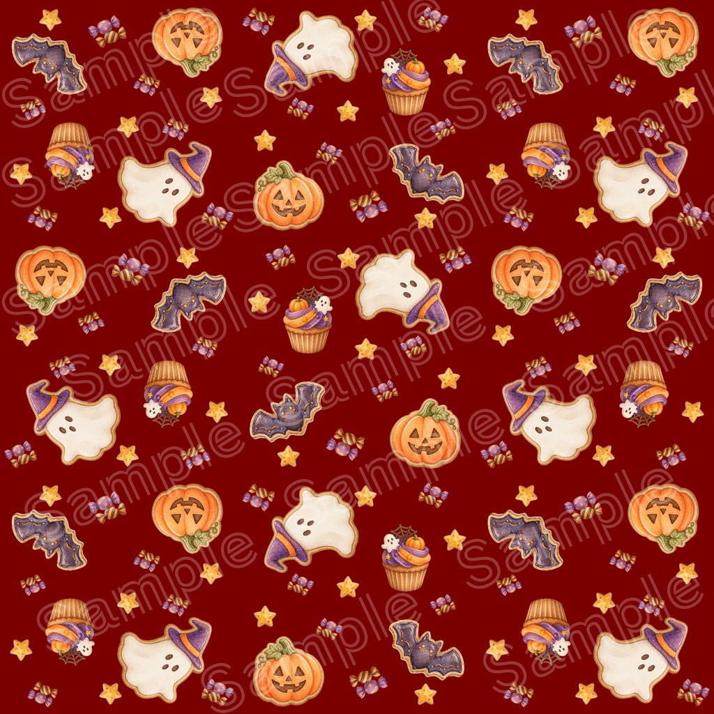 ハロウィンのおばけとお菓子のシームレスパターン【10色セット】