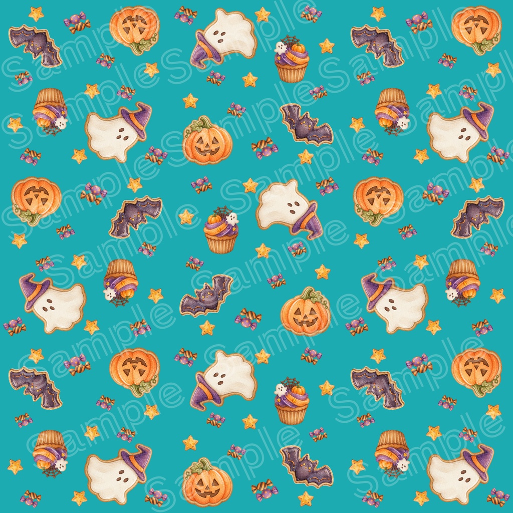 ハロウィンのおばけとお菓子のシームレスパターン【10色セット】