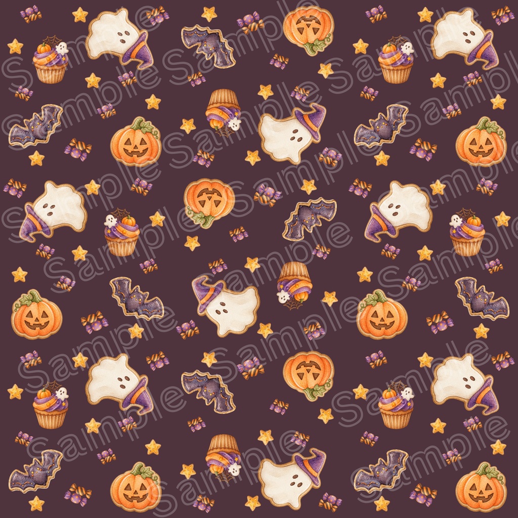 ハロウィンのおばけとお菓子のシームレスパターン【10色セット】
