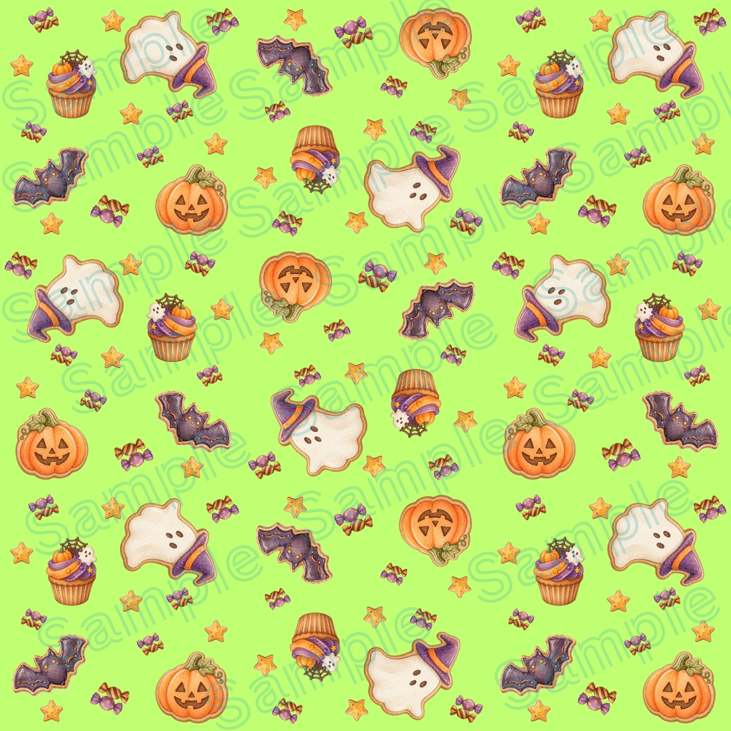 ハロウィンのおばけとお菓子のシームレスパターン【10色セット】