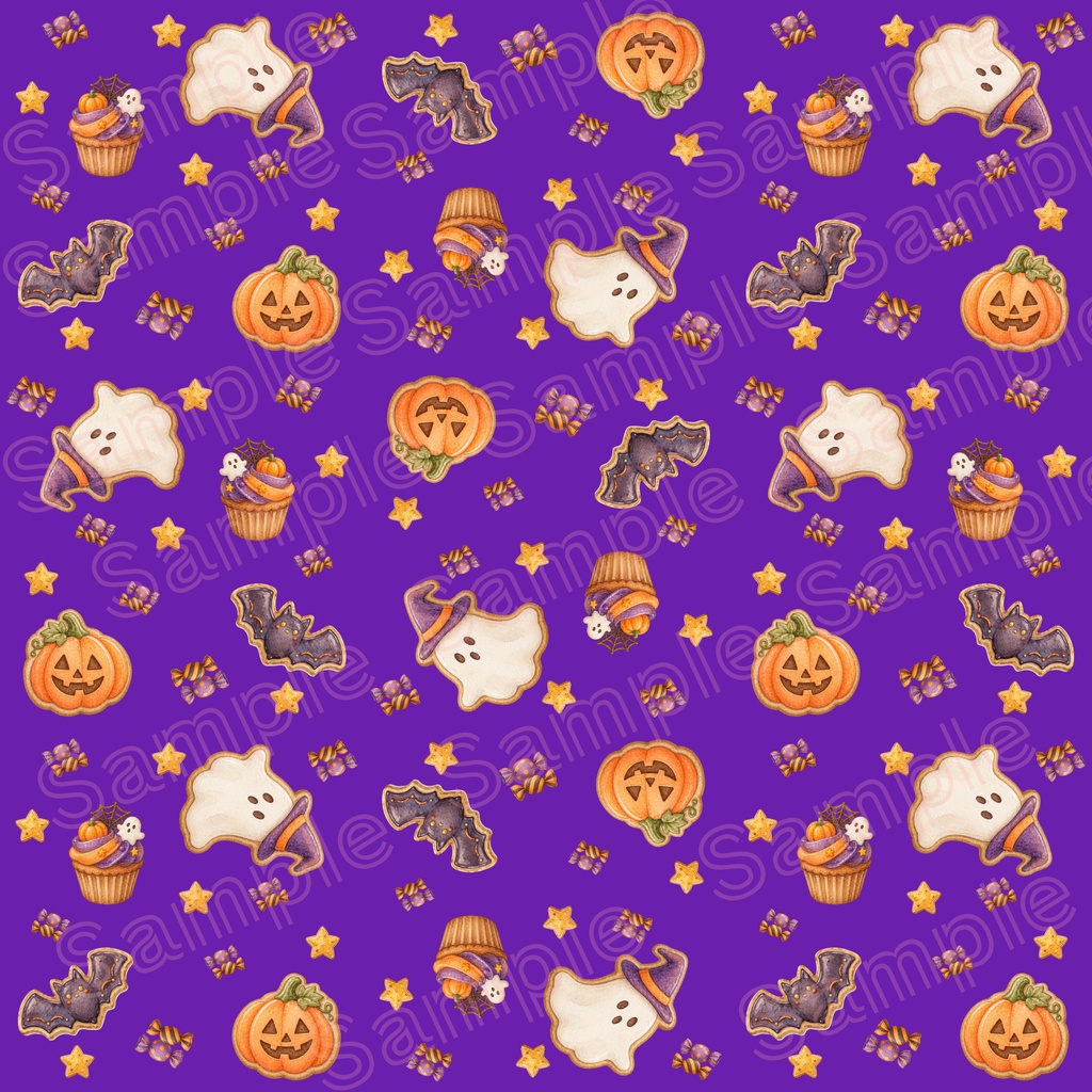 ハロウィンのおばけとお菓子のシームレスパターン【10色セット】