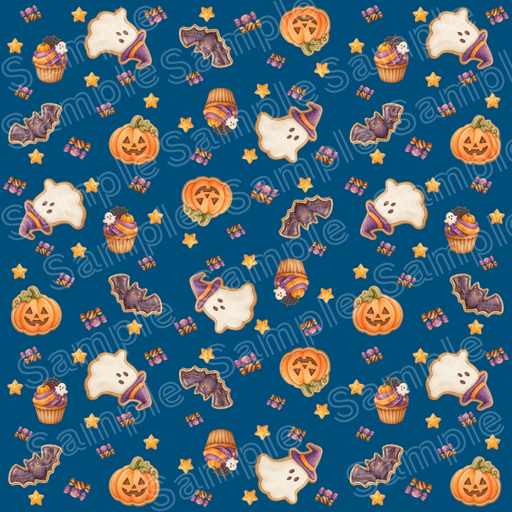 ハロウィンのおばけとお菓子のシームレスパターン【10色セット】