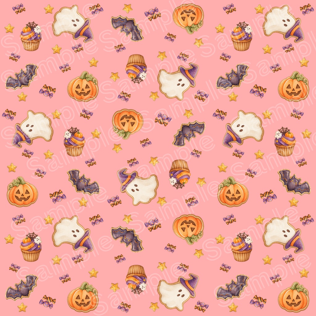 ハロウィンのおばけとお菓子のシームレスパターン【10色セット】