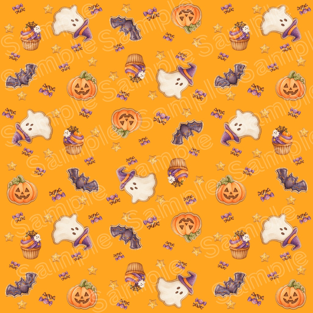 ハロウィンのおばけとお菓子のシームレスパターン【10色セット】
