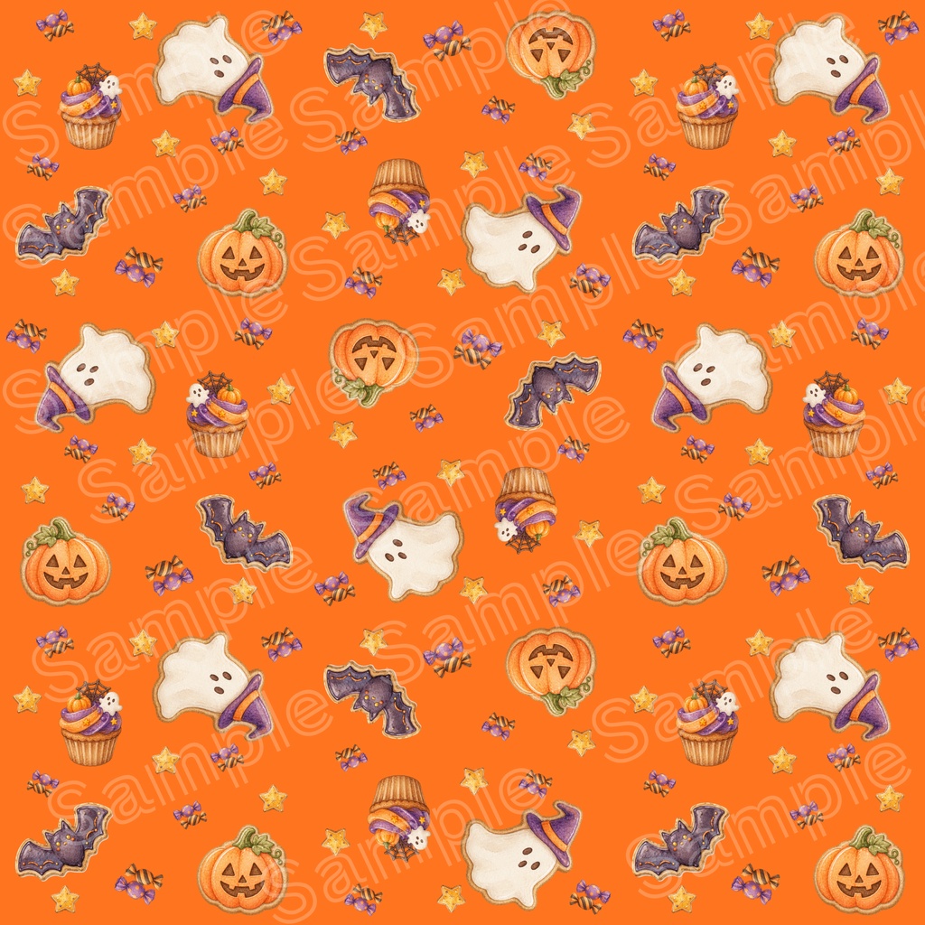ハロウィンのおばけとお菓子のシームレスパターン【10色セット】