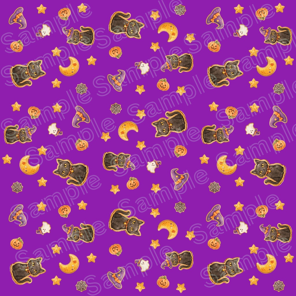 魔女と黒猫のハロウィン シームレスパターン【10色セット】