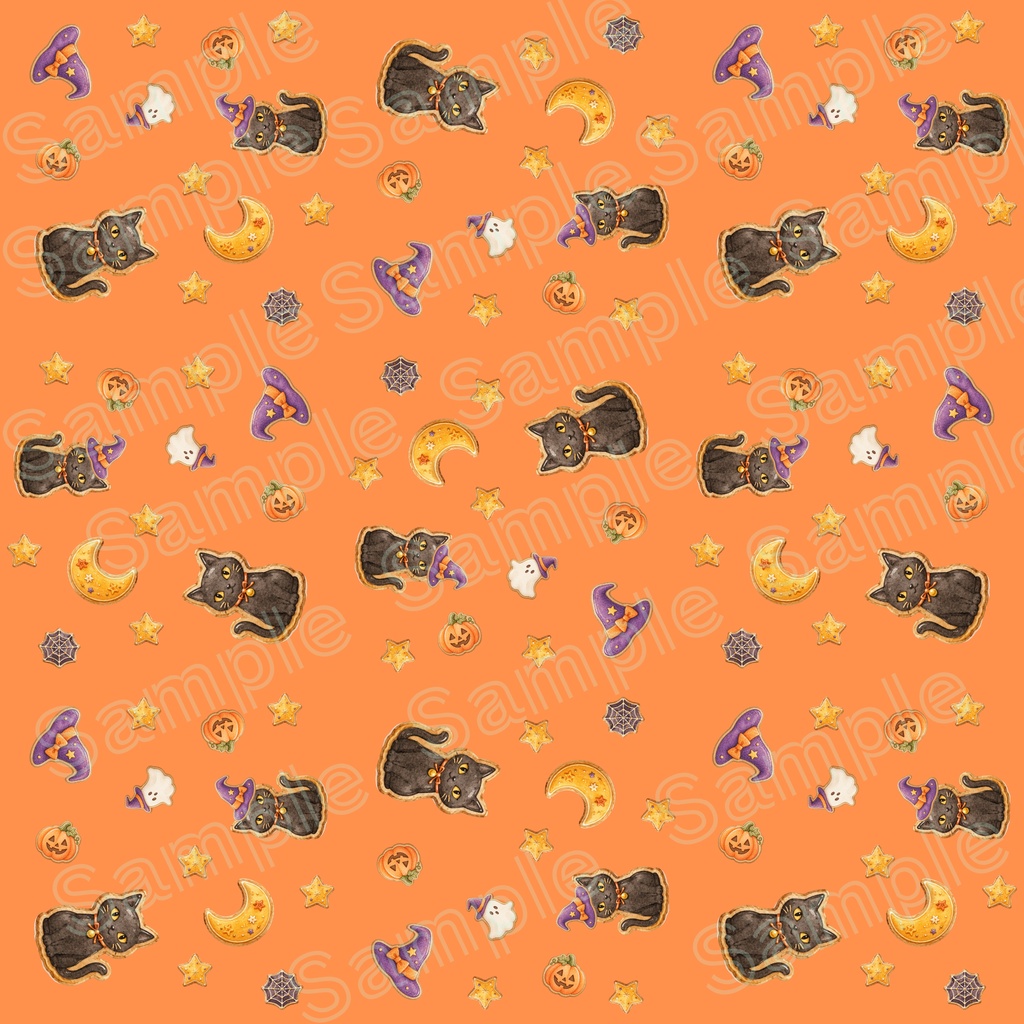 魔女と黒猫のハロウィン シームレスパターン【10色セット】