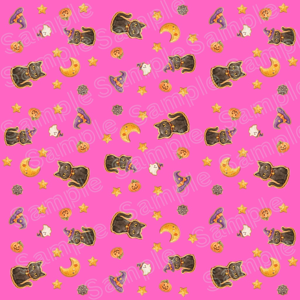 魔女と黒猫のハロウィン シームレスパターン【10色セット】