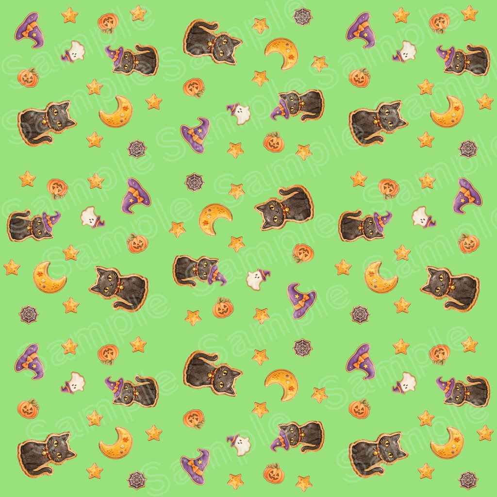 魔女と黒猫のハロウィン シームレスパターン【10色セット】