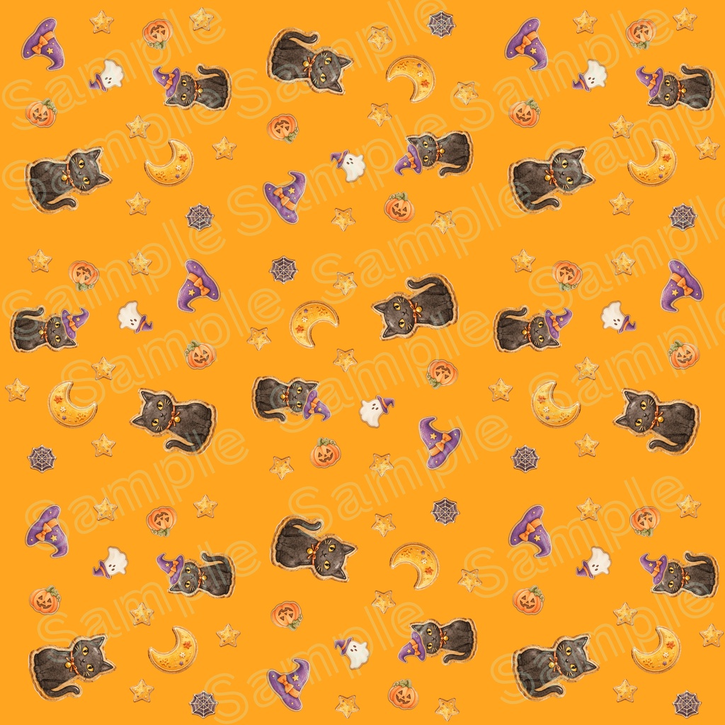 魔女と黒猫のハロウィン シームレスパターン【10色セット】