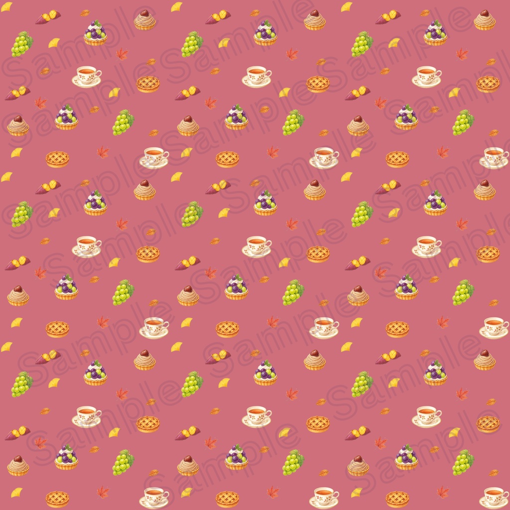 秋のスイーツとティータイム|水彩シームレスパターン 10色セット【デジタル素材】