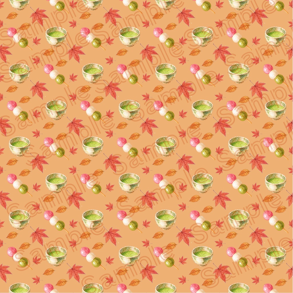 秋の和菓子と紅葉の和風シームレスパターン6柄セット【デジタルペーパー】
