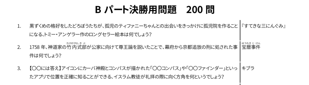 第三回千萩戦 公式問題集